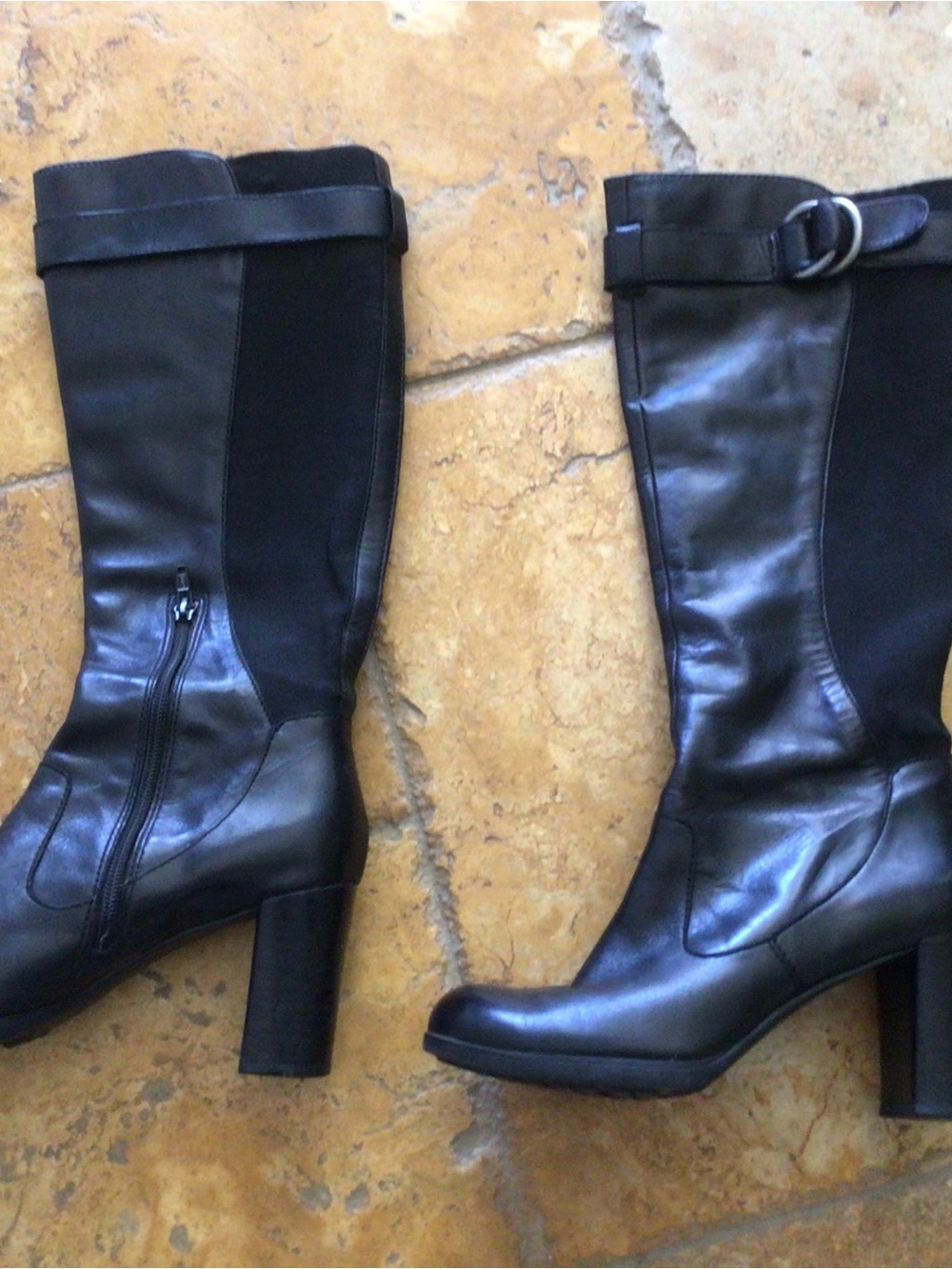 Franco Sarto Classic Black Mid-Calf black Leather Boots - Women's
